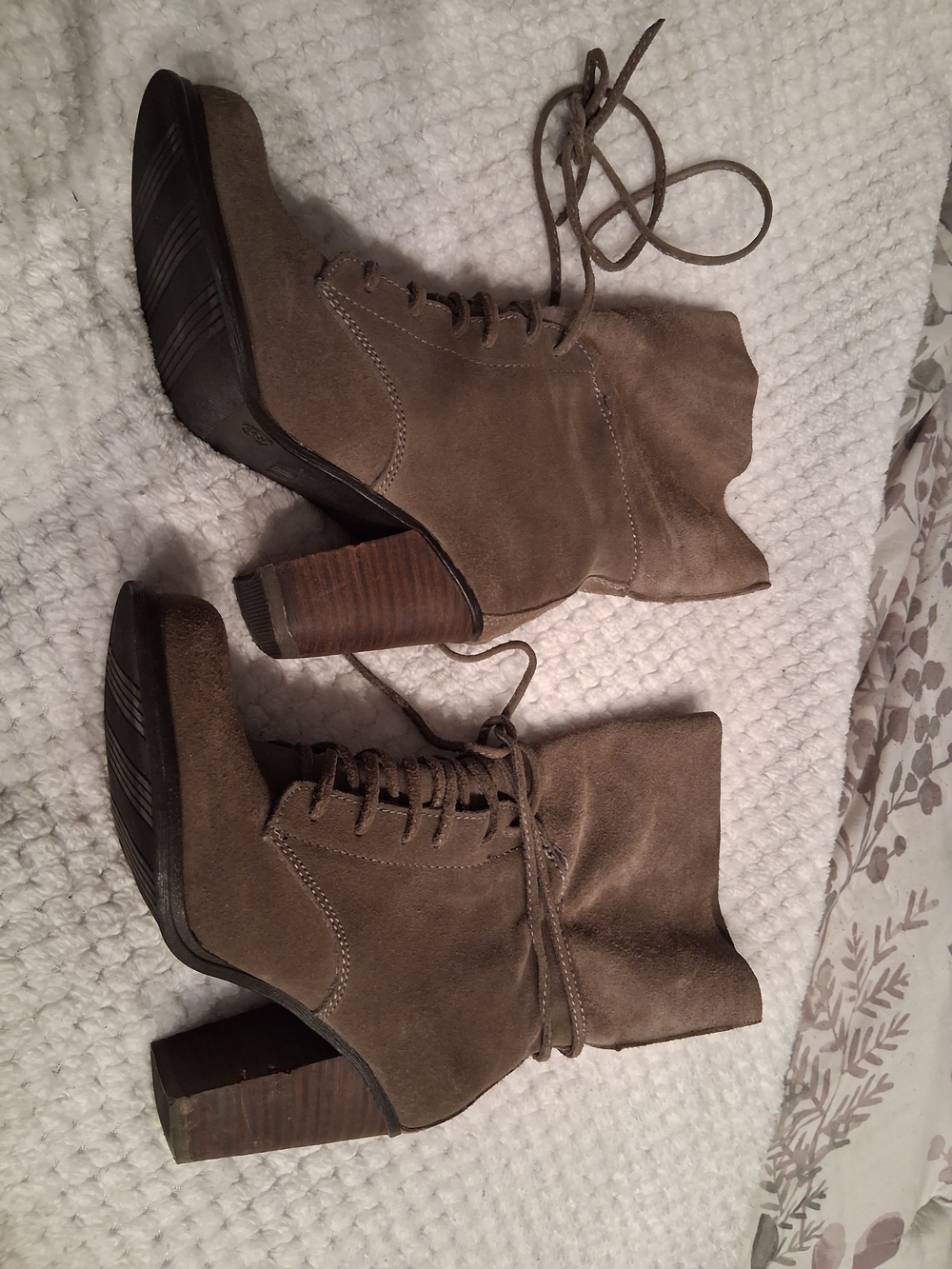 Suede Lace-Up Ankle Boots in Taupe